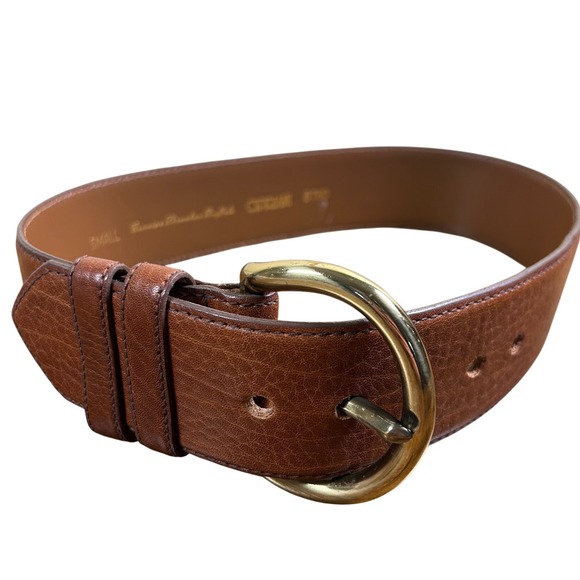 Cipriani Italian Leather Wide Belt Brown Brass Buckle Small Minimalist Classic - Picture 4 of 10